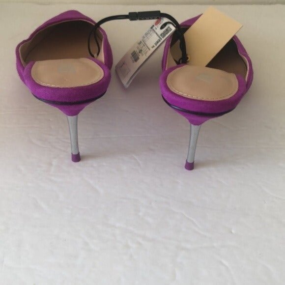 Zara Genuine Leather Suede Purple Heel Shoe Stiletto Sz. 39 - Picture 6 of 11